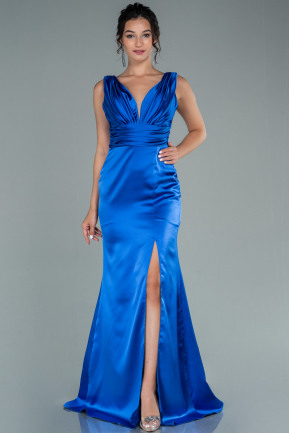 Long Sax Blue Satin Prom Gown ABU2479