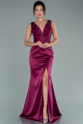 Long Cherry Colored Satin Prom Gown ABU2479