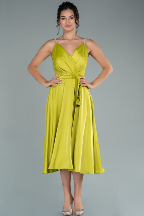Midi Pistachio Green Satin Invitation Dress ABK1456