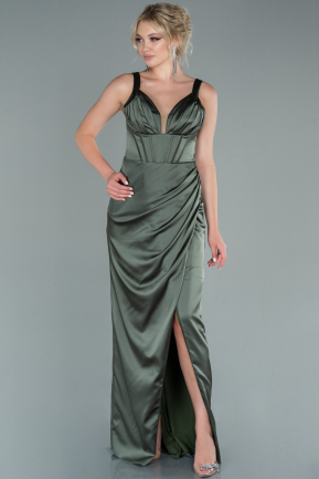 Long Olive Drab Satin Prom Gown ABU2485