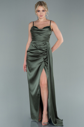 Long Olive Drab Satin Evening Dress ABU2477
