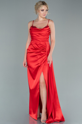 Long Red Satin Prom Gown ABU2521