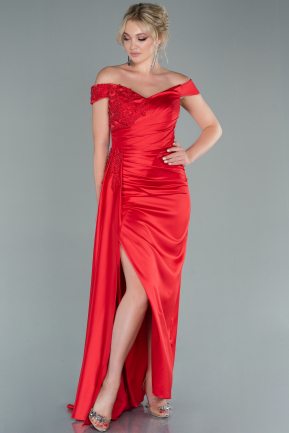 Long Red Satin Evening Dress ABU2428
