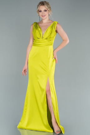 Long Pistachio Green Satin Prom Gown ABU2479