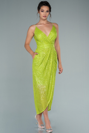 Midi Pistachio Green Scaly Invitation Dress ABK1558
