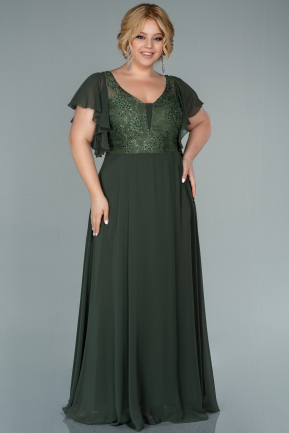 Long Olive Drab Chiffon Plus Size Evening Dress ABU2497
