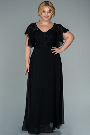 Long Black Chiffon Plus Size Evening Dress ABU2497
