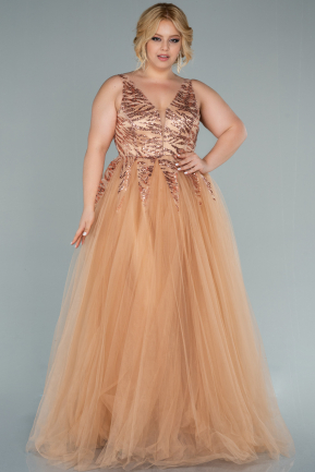 Long Gold Plus Size Evening Dress ABU2478