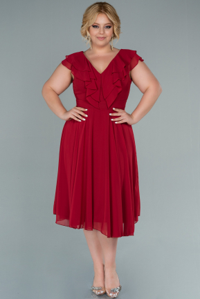 Midi Red Chiffon Plus Size Evening Dress ABK1433