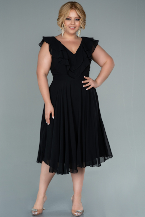 Midi Black Chiffon Plus Size Evening Dress ABK1433