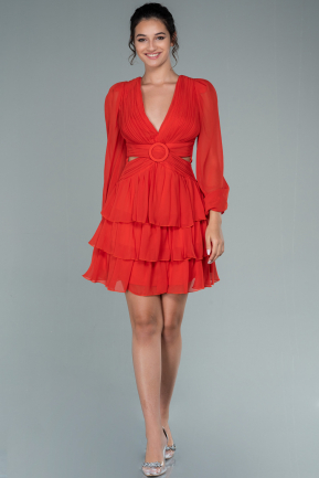 Red Mini Chiffon Invitation Dress ABK803
