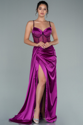 Fuchsia Long Satin Evening Dress ABU2130