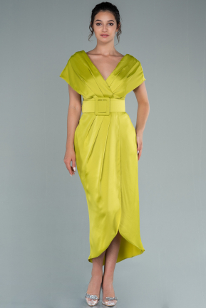 Pistachio Green Short Satin Invitation Dress ABK1107