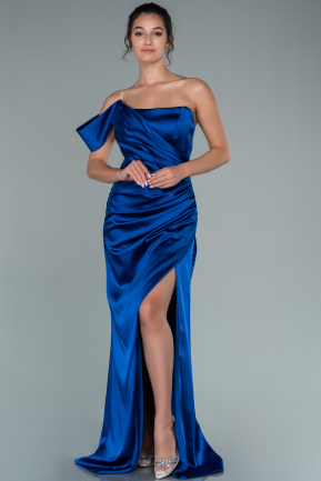 Long Sax Blue Satin Prom Gown ABU2515