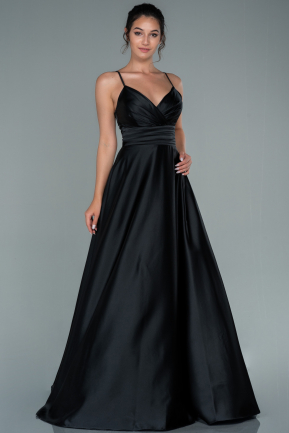 Black Long Satin Prom Gown ABU2375