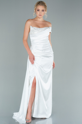 Long White Satin Evening Dress ABU2506