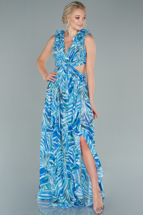 Long Blue Chiffon Prom Gown ABU2507