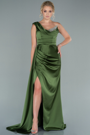 Olive Drab Long Satin Evening Dress ABU2114