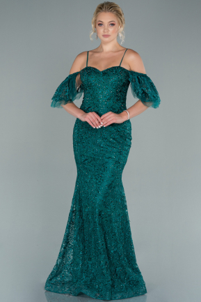Long Emerald Green Laced Mermaid Evening Dress ABU2520