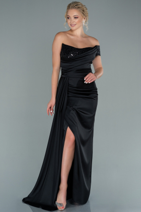 Long Black Satin Evening Dress ABU2506