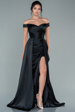 Long Black Satin Prom Gown ABU2414