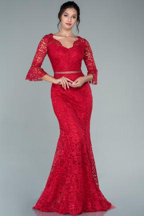 Long Red Dantelle Evening Dress ABU2508
