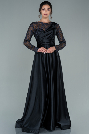 Black Long Satin Evening Dress ABU2382