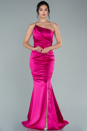 Long Fuchsia Satin Prom Gown ABU2518