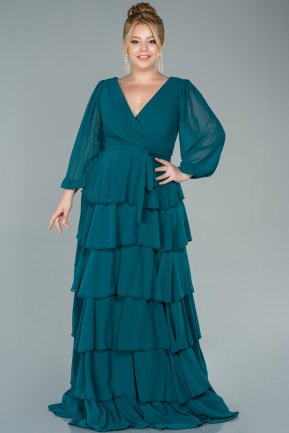 Emerald Green Long Chiffon Plus Size Evening Dress ABU2325