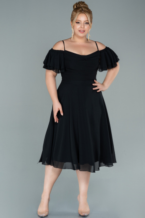 Midi Black Chiffon Plus Size Evening Dress ABK1475