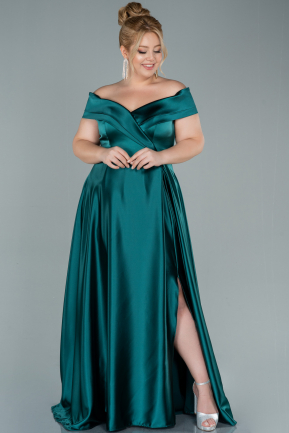 Emerald Green Long Satin Plus Size Evening Dress ABU2355