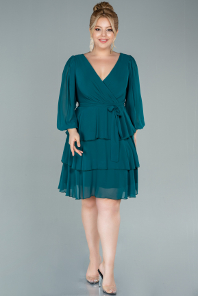 Emerald Green Short Chiffon Oversized Evening Dress ABK1002