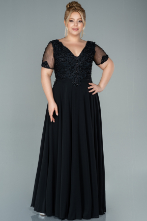 Long Black Chiffon Plus Size Evening Dress ABU2533