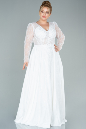 Long White Dantelle Plus Size Evening Dress ABU2514