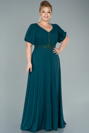 Long Emerald Green Chiffon Plus Size Evening Dress ABU2536