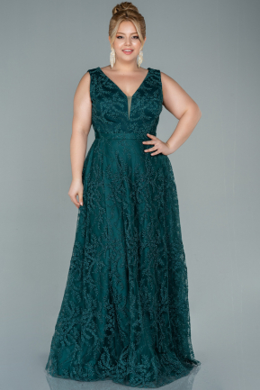 Long Emerald Green Plus Size Evening Dress ABU3411