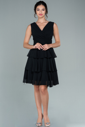 Short Black Chiffon Invitation Dress ABK1484