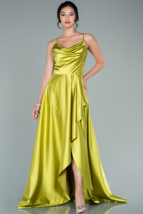 Long Pistachio Green Satin Prom Gown ABU2541