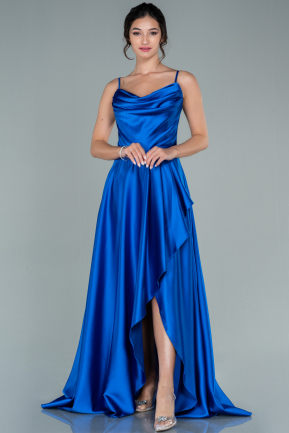 Long Sax Blue Satin Prom Gown ABU2541
