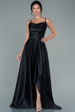 Long Black Satin Prom Gown ABU2541