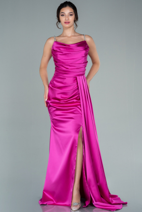 Long Fuchsia Satin Prom Gown ABU2542