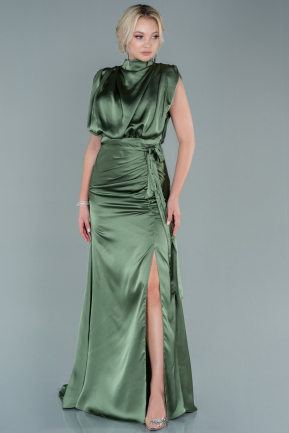 Olive Drab Long Satin Evening Dress ABU2133
