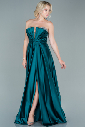 Long Emerald Green Satin Prom Gown ABU2543
