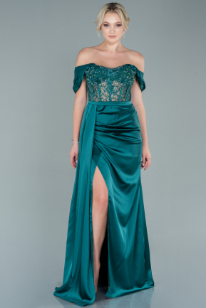 Long Emerald Green Satin Evening Dress ABU2544