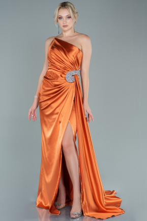 Orange Long Satin Evening Dress ABU2465