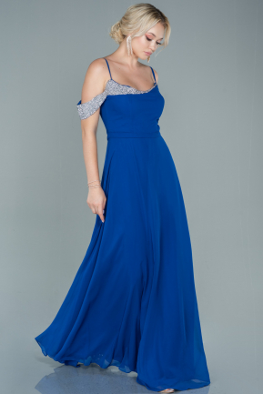 Long Sax Blue Chiffon Prom Gown ABU2548