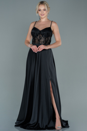Long Black Satin Evening Dress ABU2553