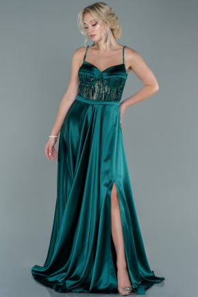 Long Emerald Green Satin Evening Dress ABU2553