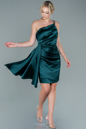 Short Emerald Green Satin Invitation Dress ABK1487