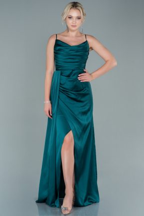 Long Emerald Green Satin Prom Gown ABU2558